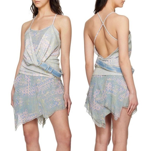 Diesel Draped-Detail Asymmetric Mini Dress w/ Belt - L - NWT - Picture 7 of 8